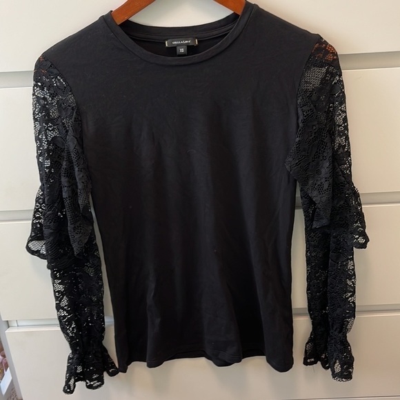 Stella & Dot Black Shirt with Romantic Lace Arms with Cuffs Size XS - Picture 2 of 10